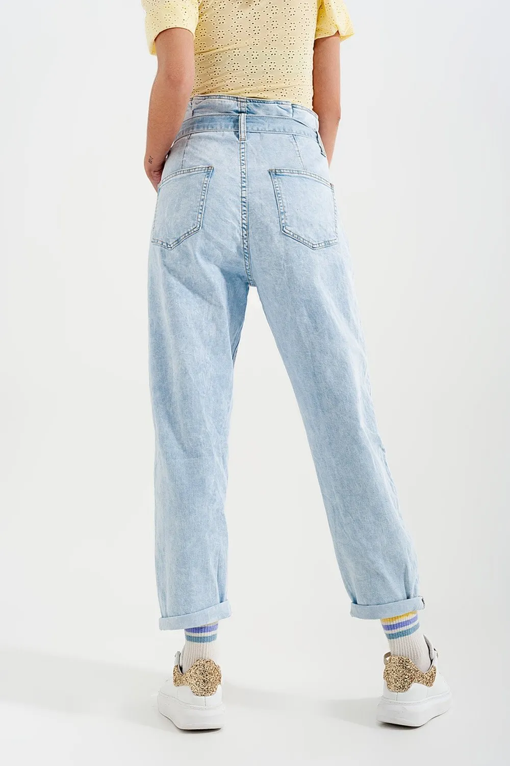 Tapered Leg Jeans With Paper Bag Waist in Light Vintage Wash