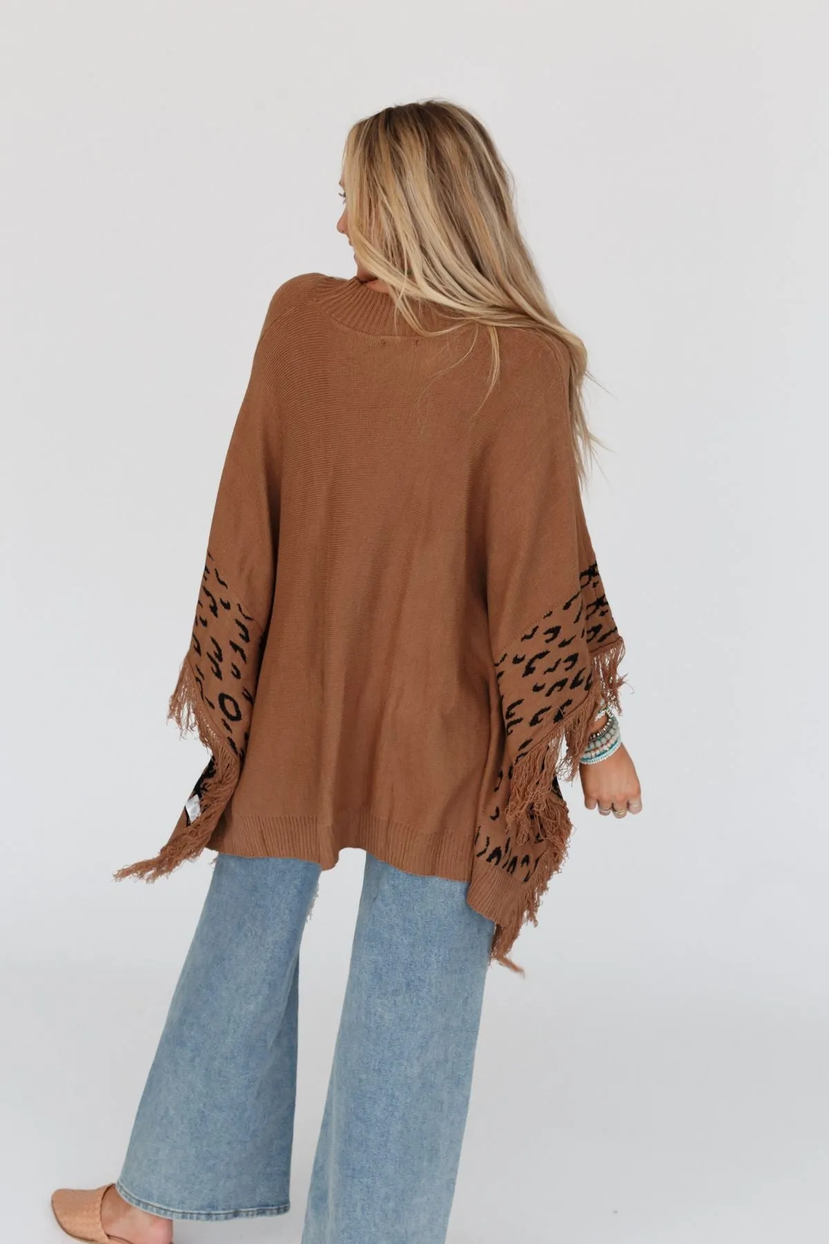 Tate Animal Print Poncho - Camel