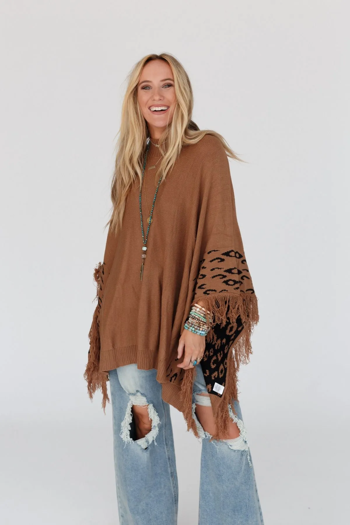 Tate Animal Print Poncho - Camel