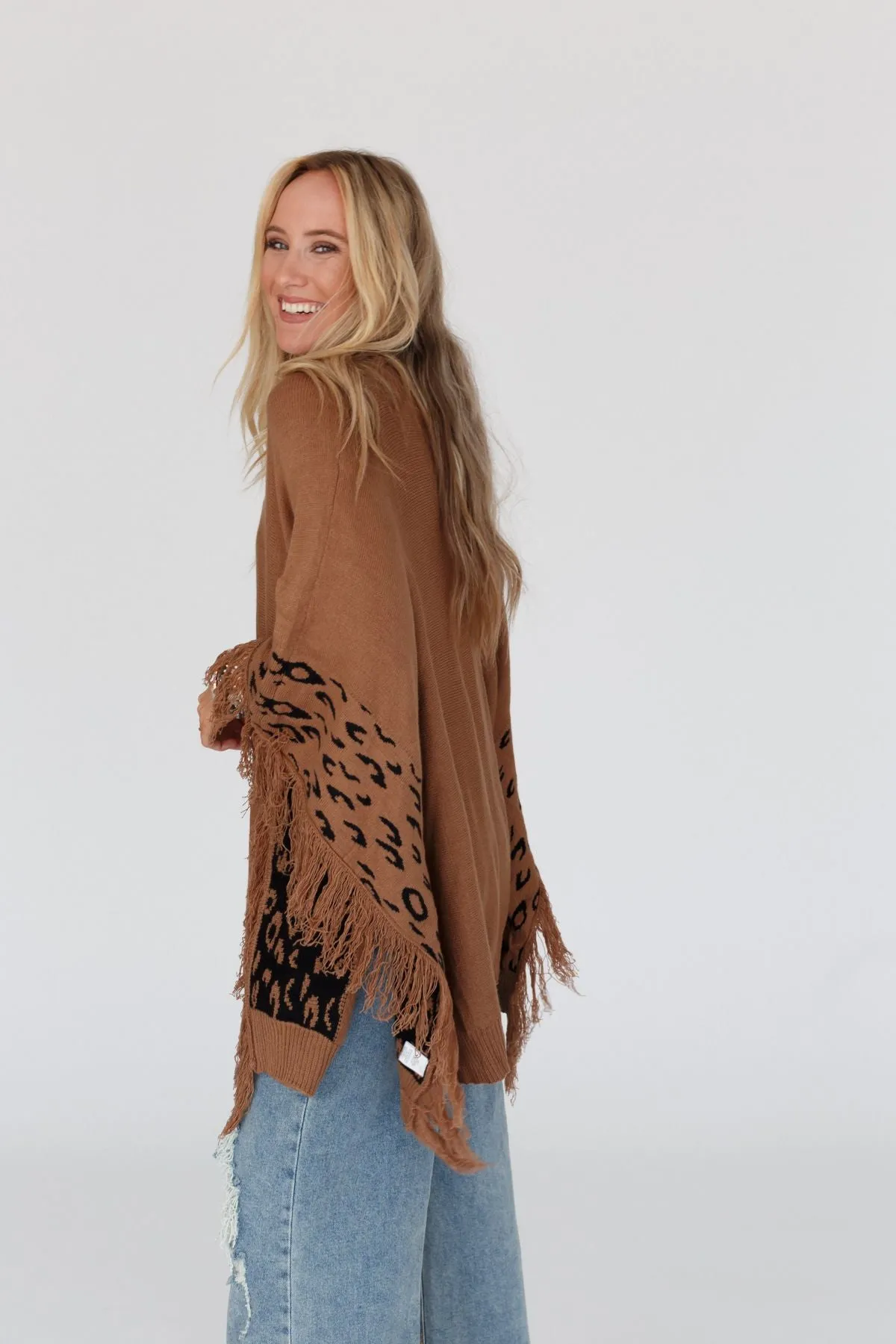 Tate Animal Print Poncho - Camel