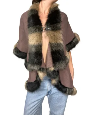 Taupe Faux Fur Trimmed Knit Vest 1990s