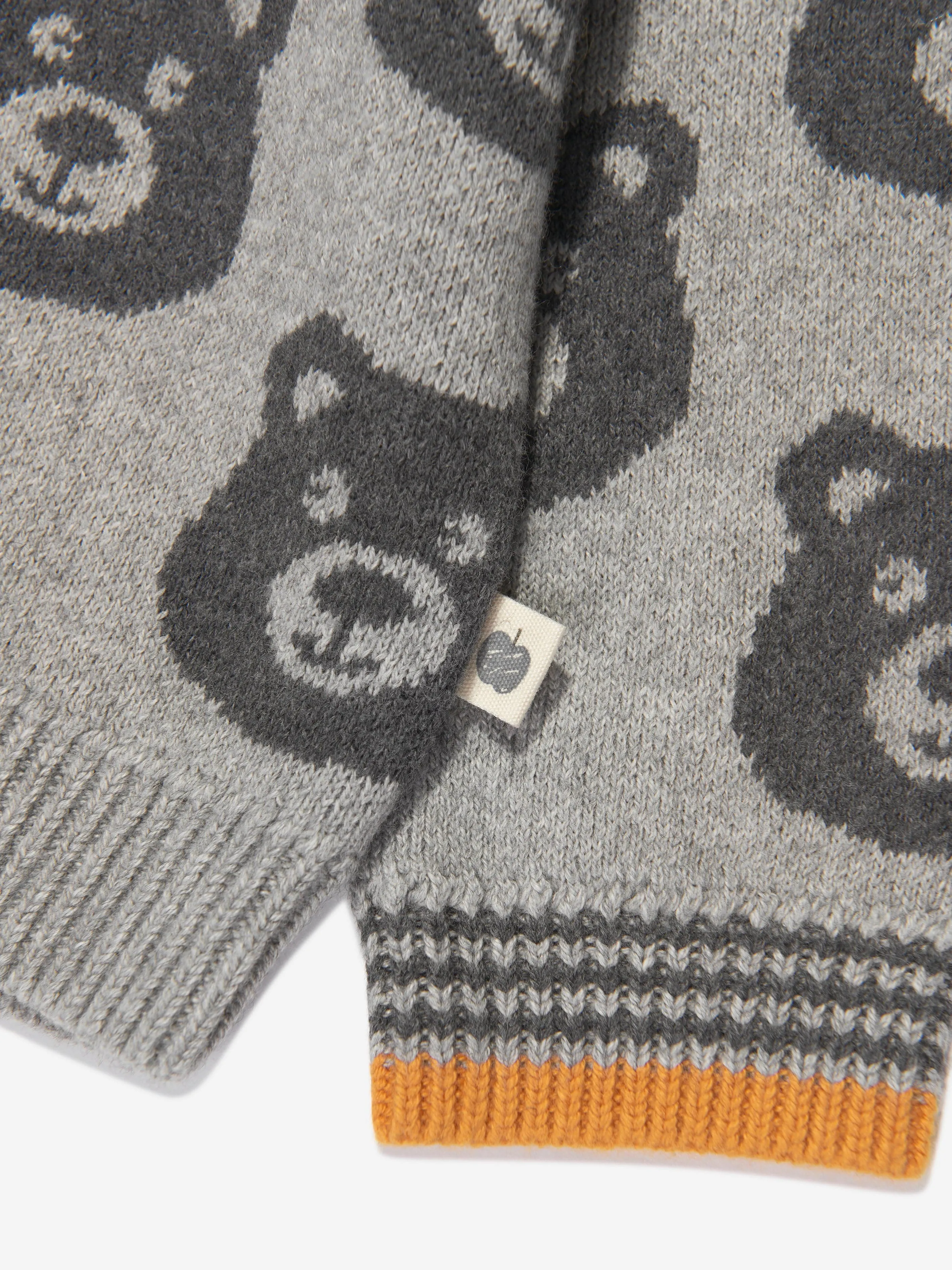 The Bonnie Mob Kids Bear Cashmere Knit Cardigan in Grey