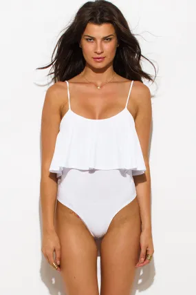 THE MYSTYLEMODE WHITE RUFFLE SPAGHETTI STRAP BODYSUIT