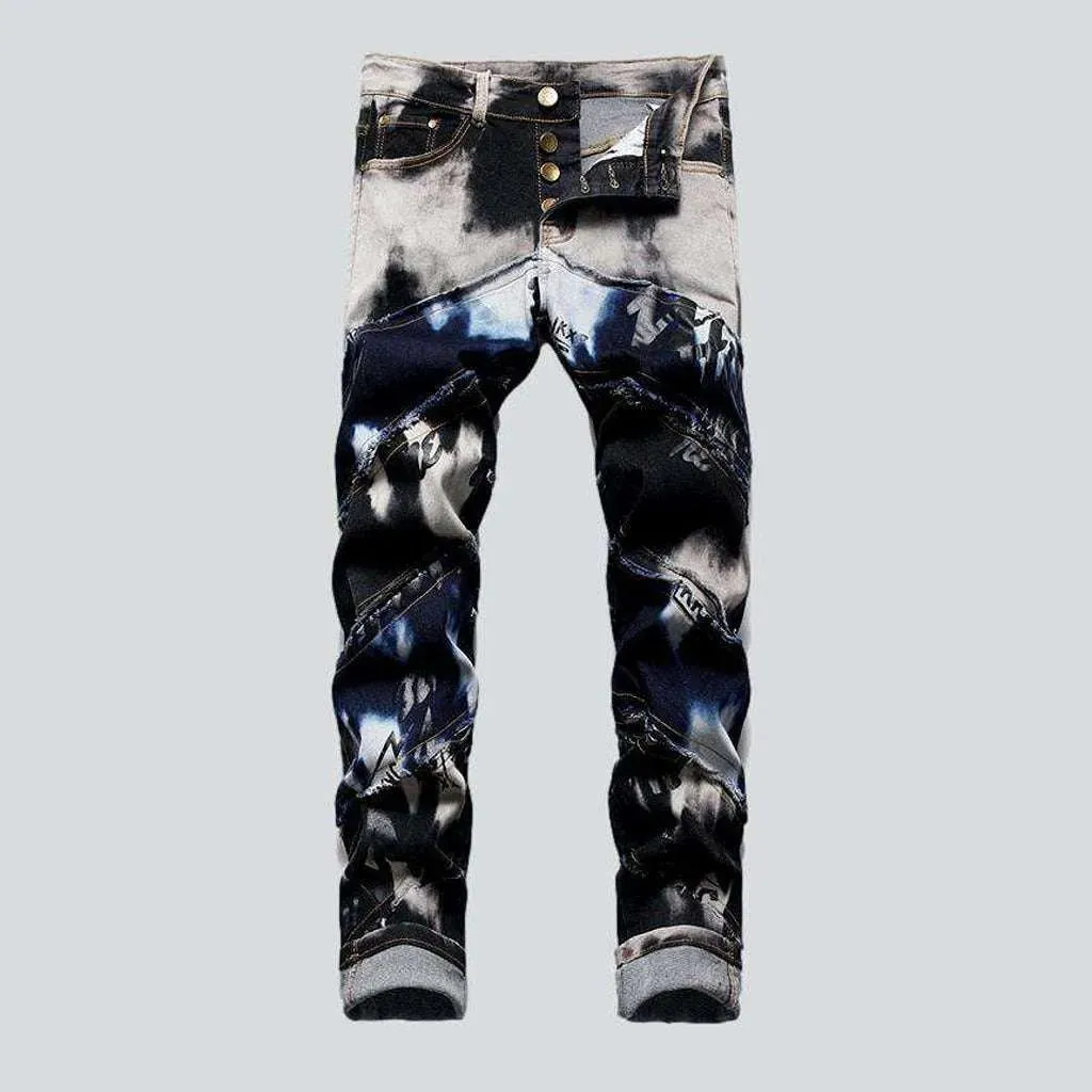 Tie-dye patchwork jeans for men