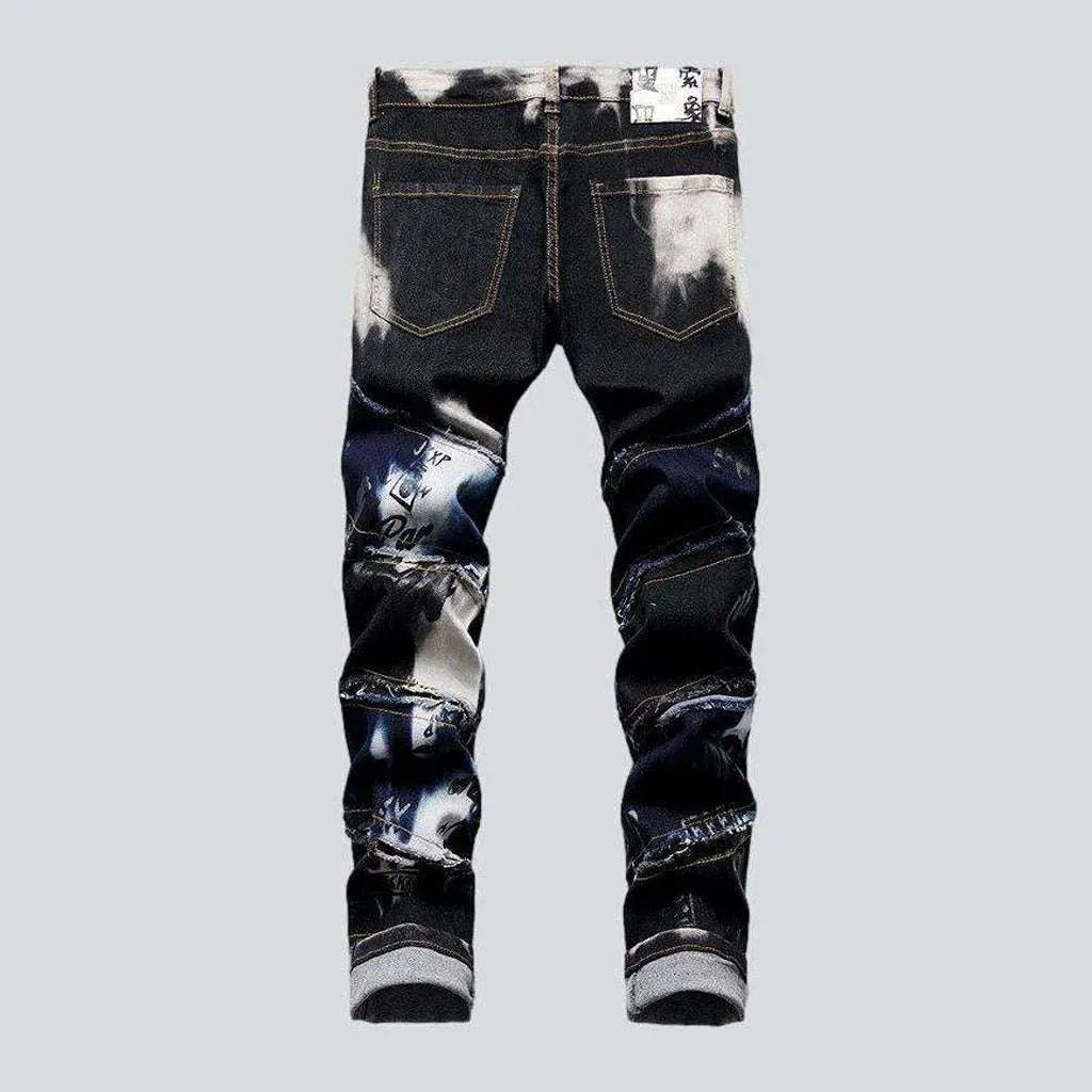 Tie-dye patchwork jeans for men