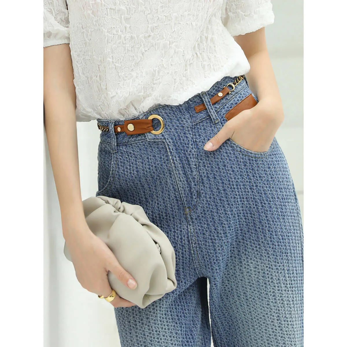 Trendy Jacquard Blue Straight Leg Jeans