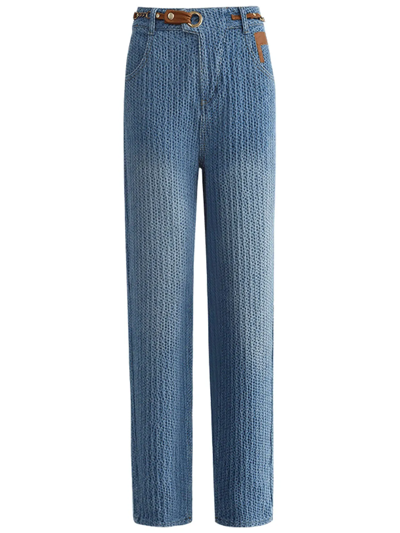 Trendy Jacquard Blue Straight Leg Jeans