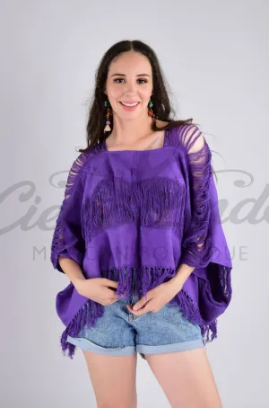 Tulum Raw Frayed Poncho Purple