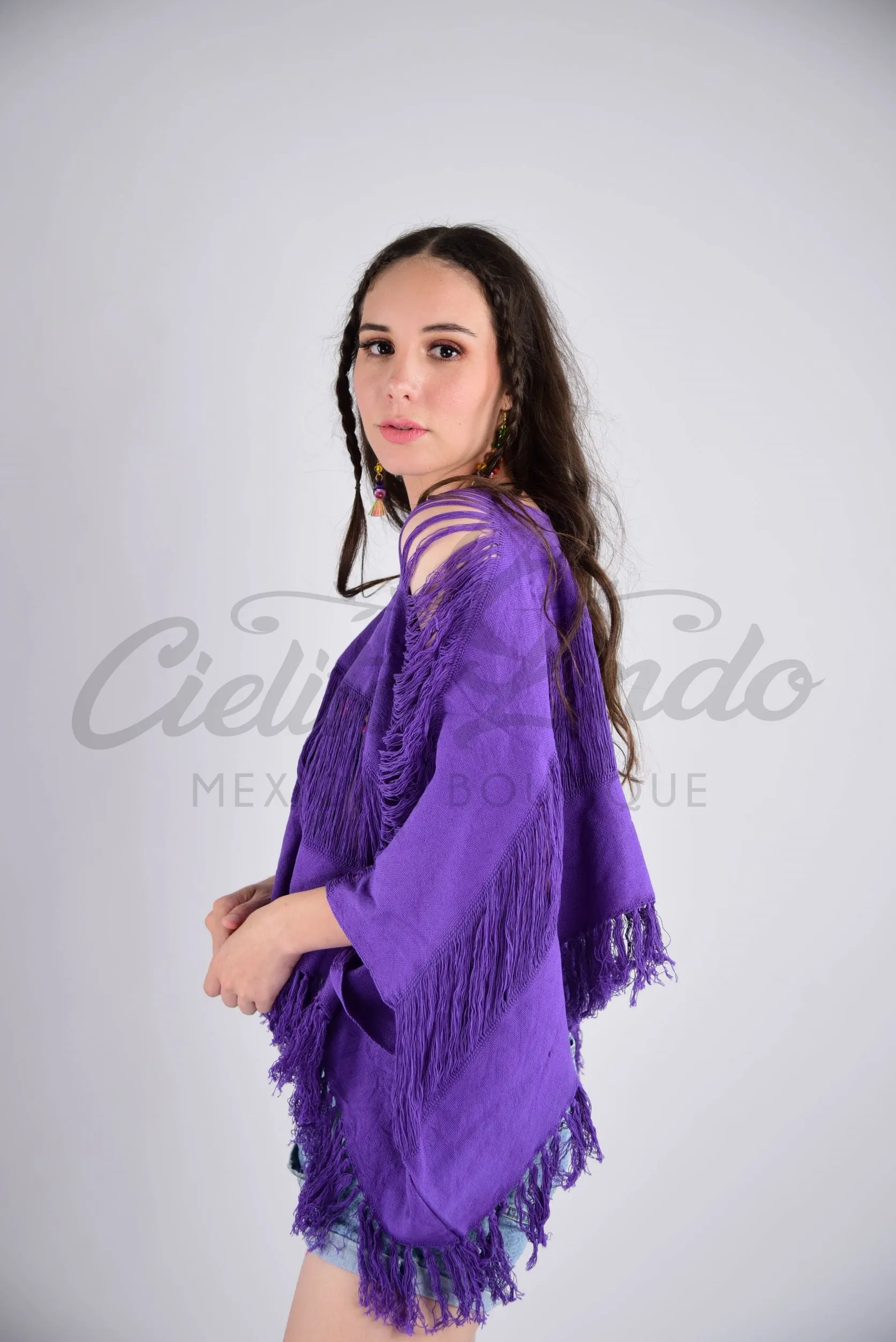 Tulum Raw Frayed Poncho Purple