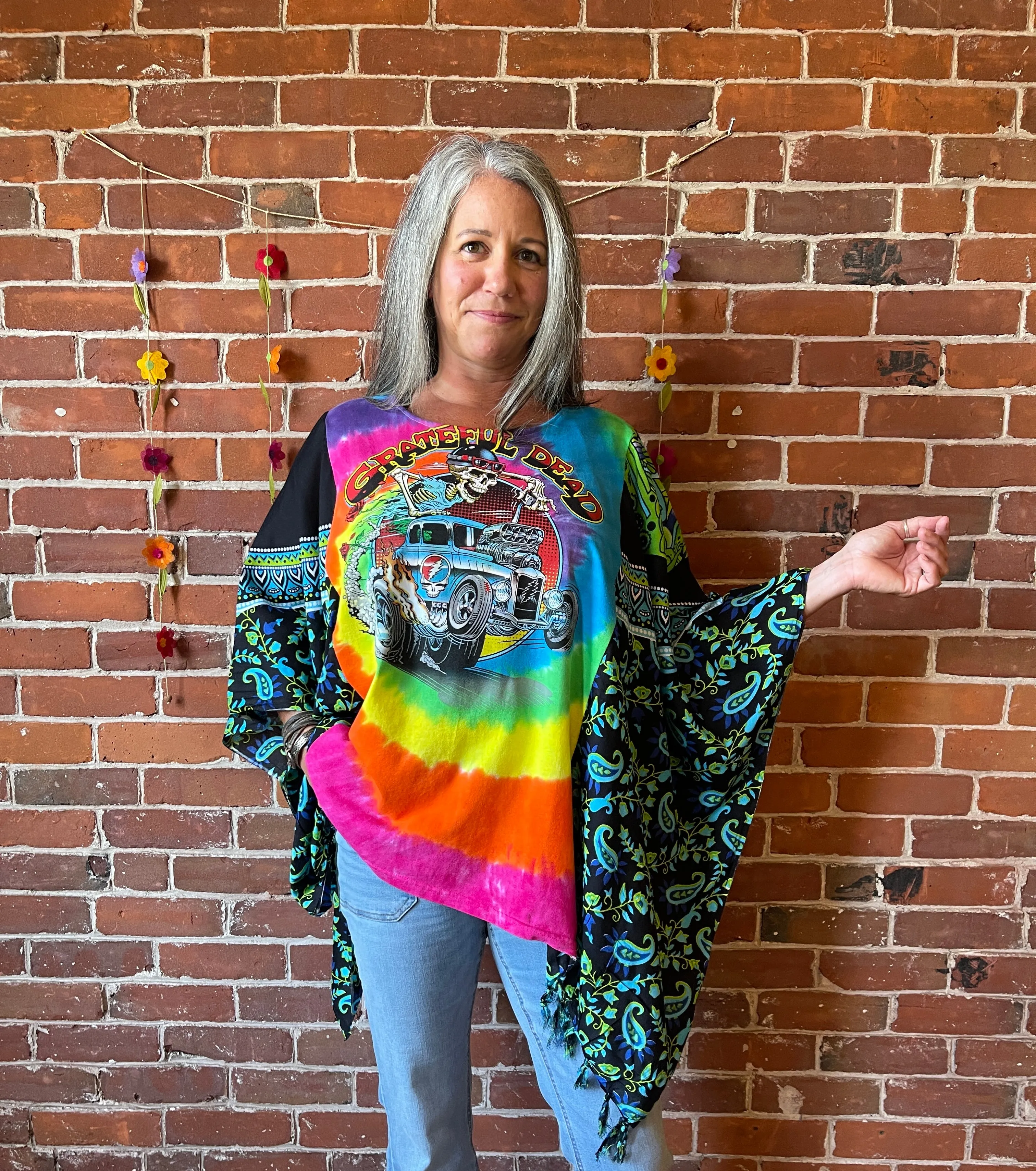 Upcycled Grateful Dead Inspired  Poncho Top