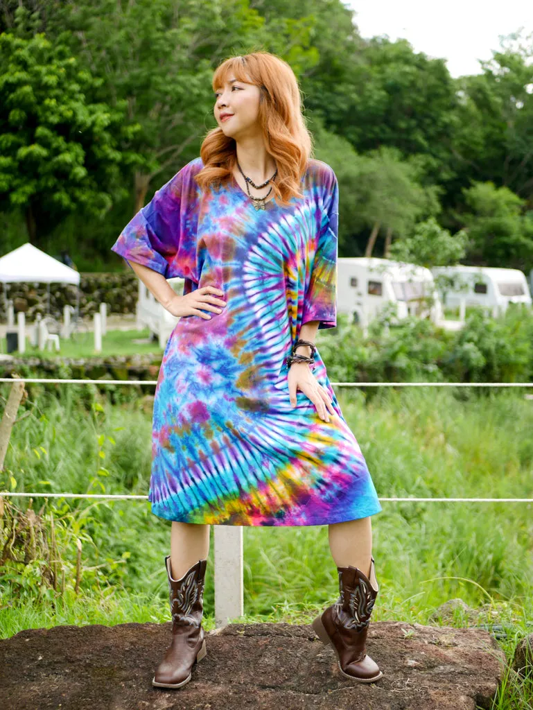 Vibrant Burst Hippie Oversized Cotton Tunic Shirt Dress