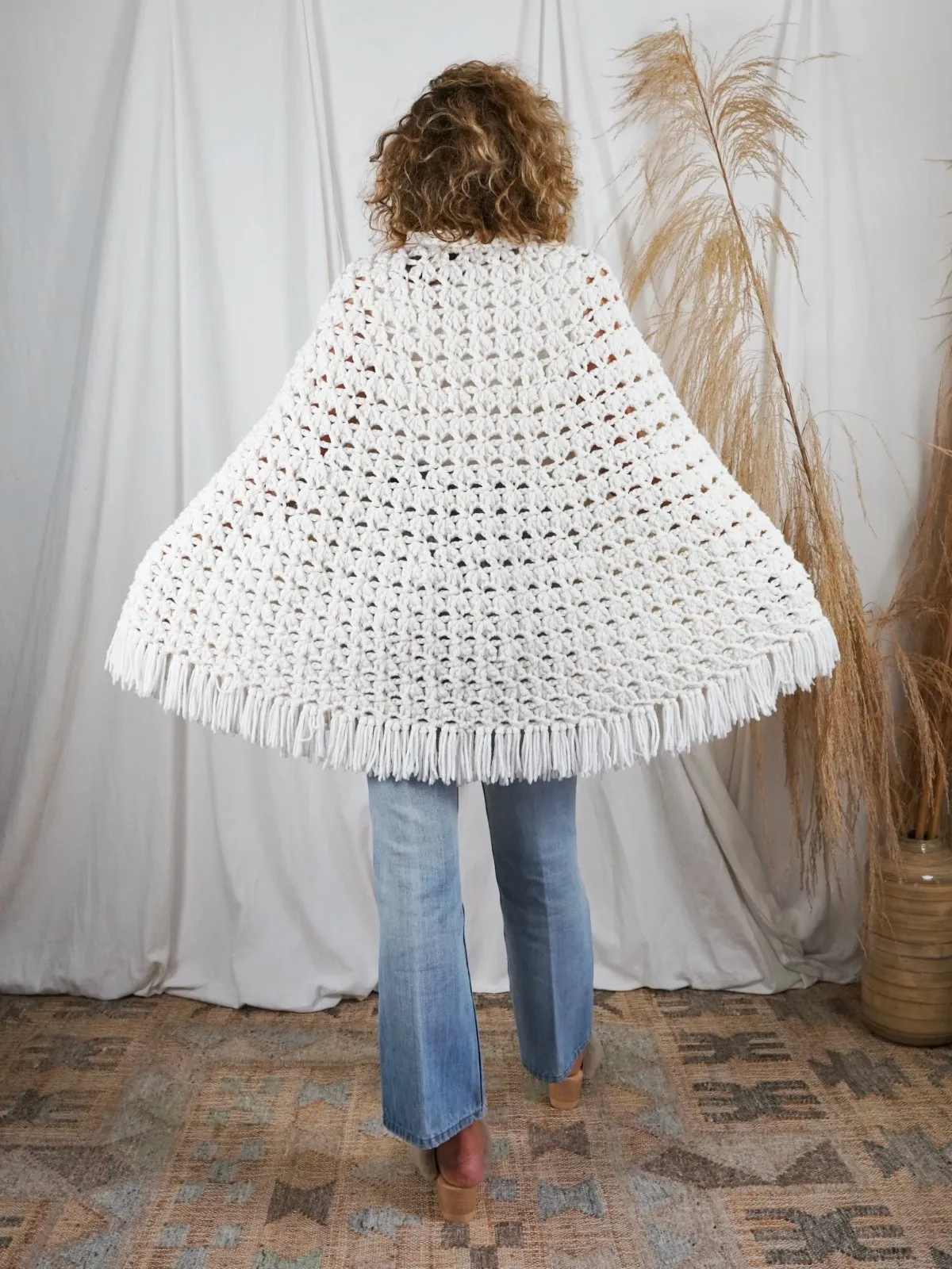 Vintage Vanilla Crochet Fringe Cape