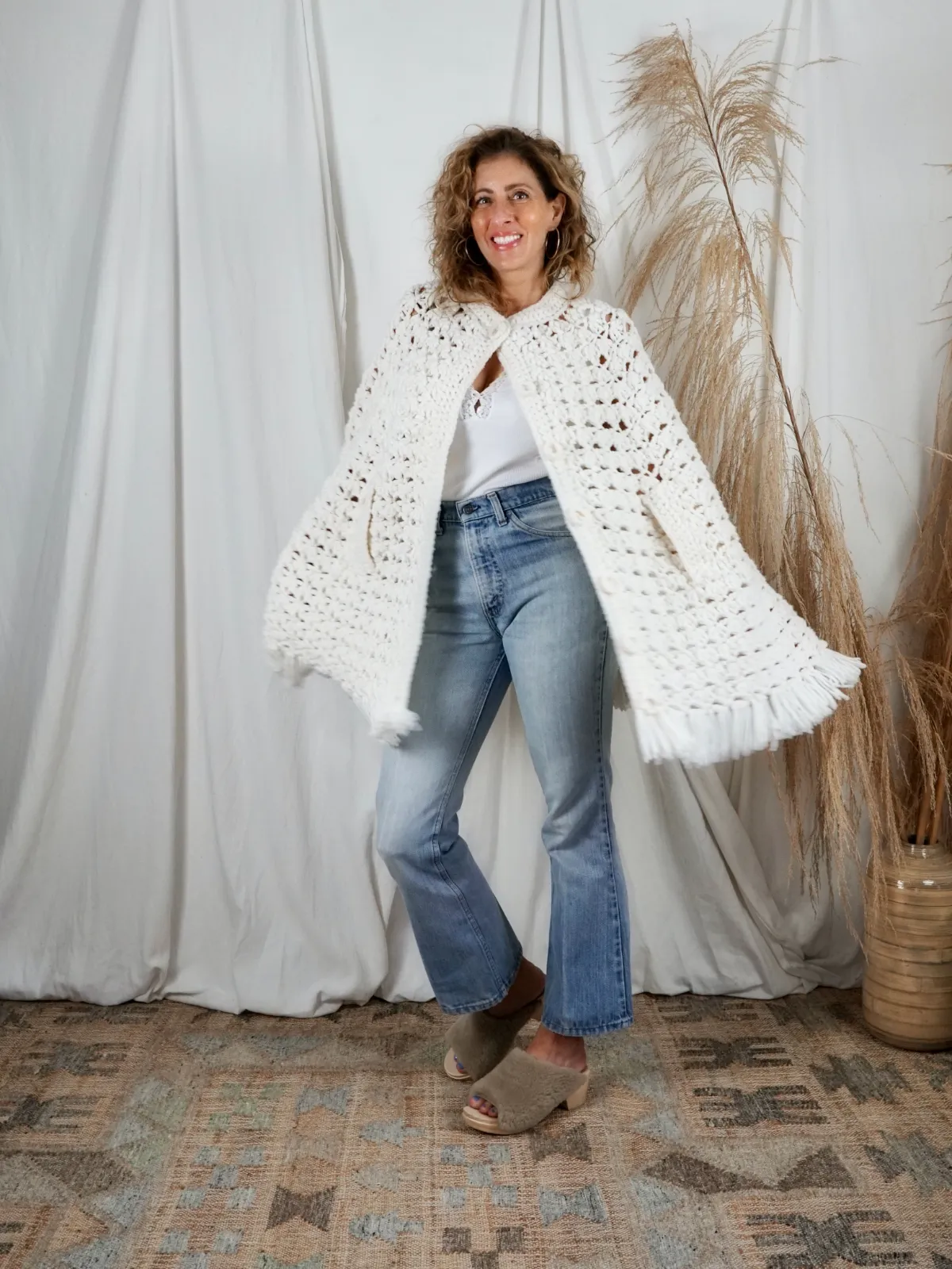 Vintage Vanilla Crochet Fringe Cape