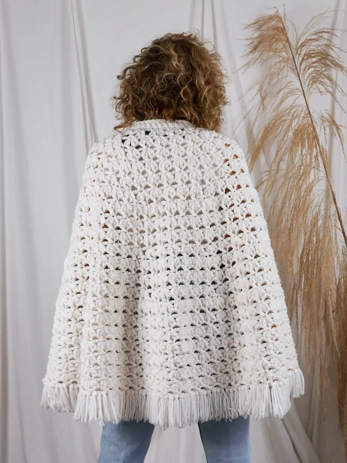 Vintage Vanilla Crochet Fringe Cape