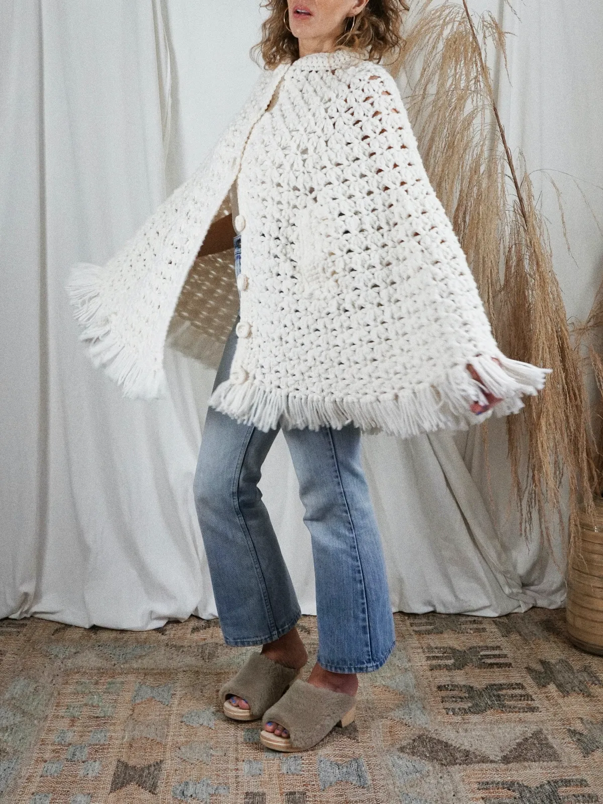 Vintage Vanilla Crochet Fringe Cape