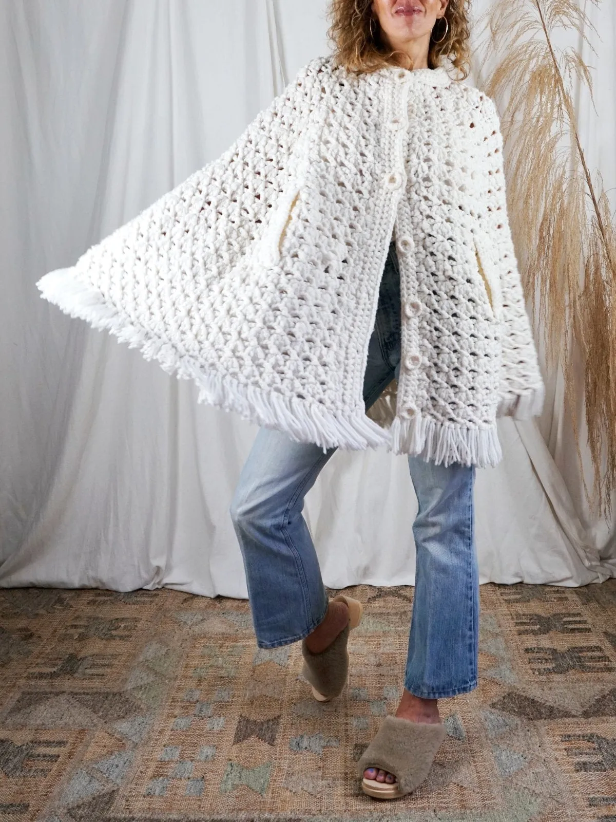 Vintage Vanilla Crochet Fringe Cape