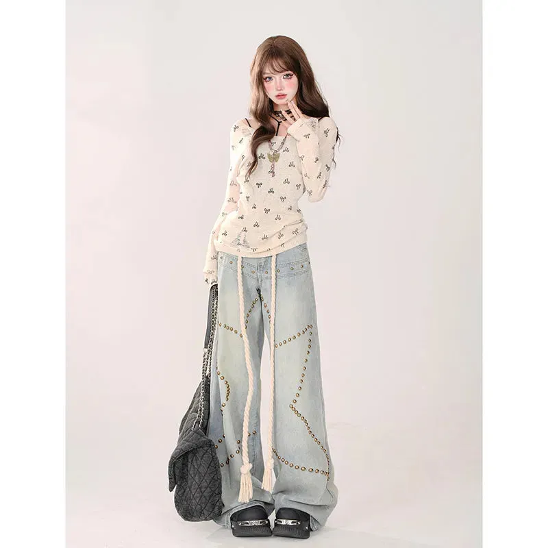 Waist Pocket Casual Denim Wide Baggy Y2K Leg Oversized High American Retro Jeans