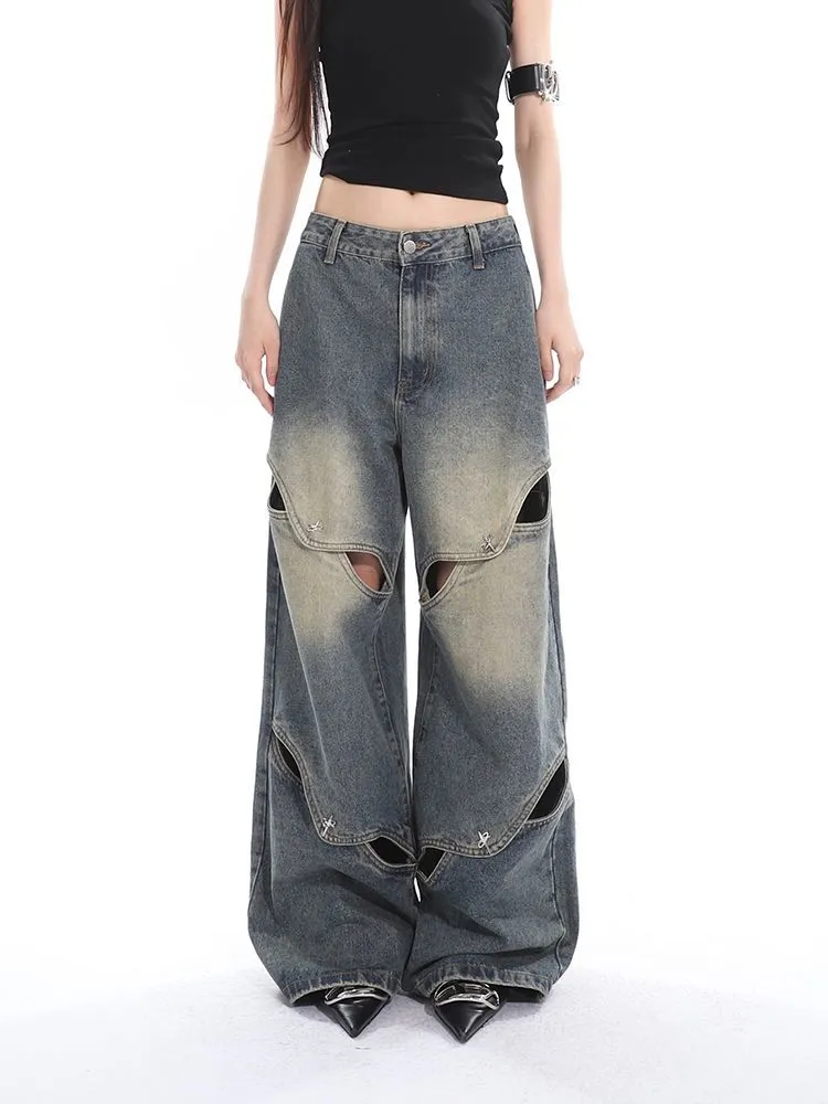 Wenkouban Deconstructed Faded Baggy Boyfriend Jeans