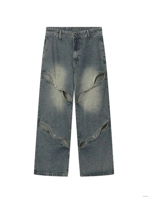 Wenkouban Deconstructed Faded Baggy Boyfriend Jeans