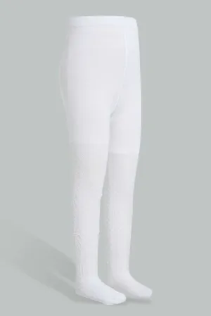 White Jacquard Tights For Girlssdds