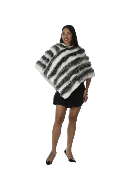 White Knitted Rex & Silver Fox Poncho