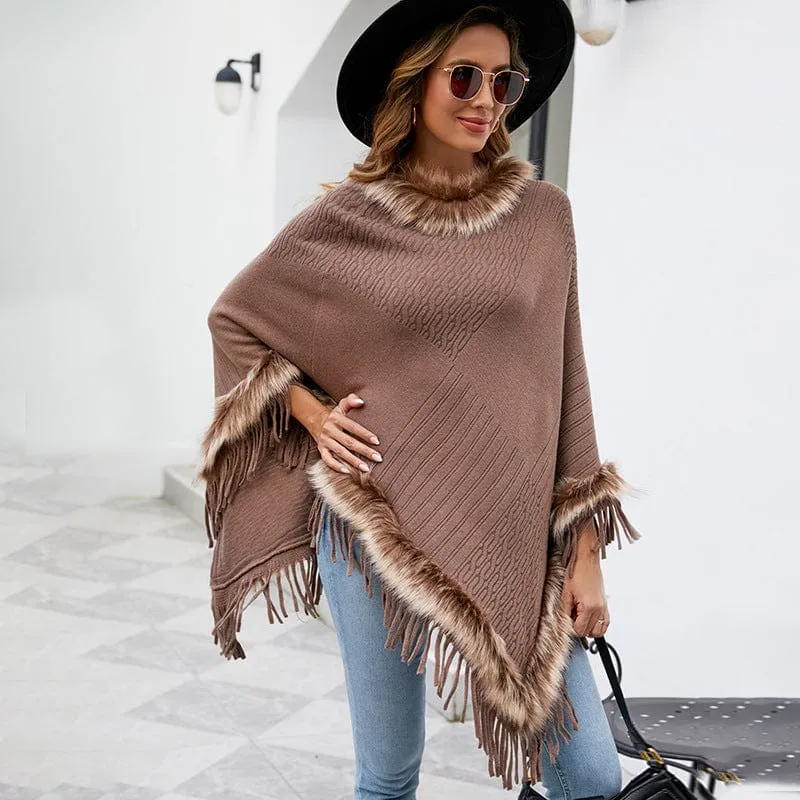 Wilder Faux Fur Trim Poncho