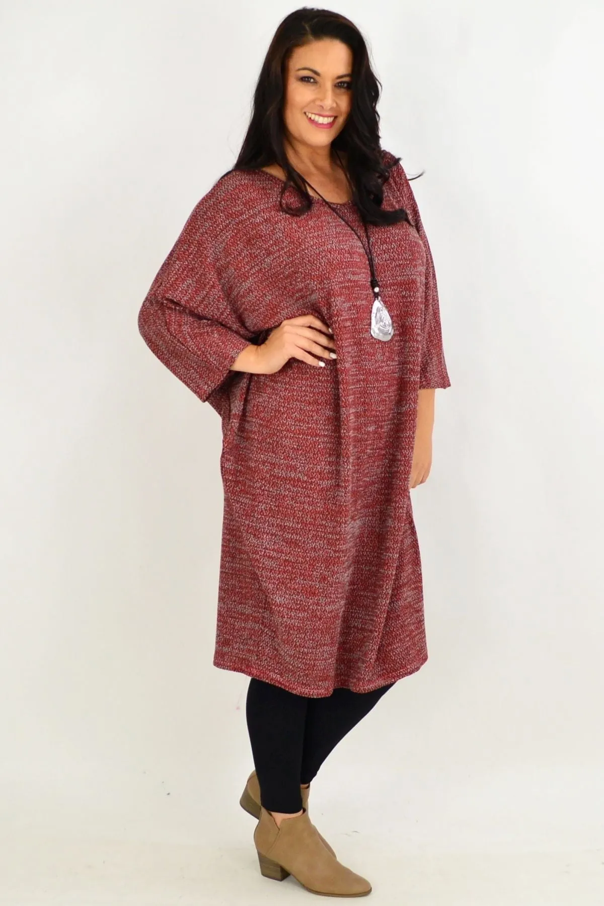 Wine Textured Knit Tunic Dress