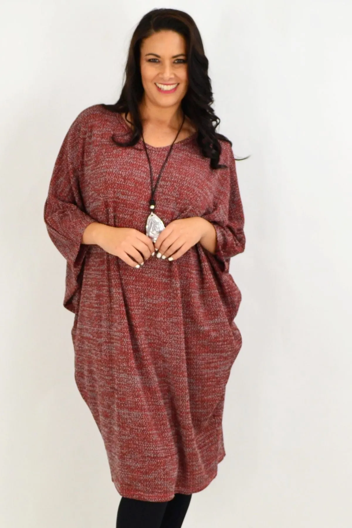 Wine Textured Knit Tunic Dress