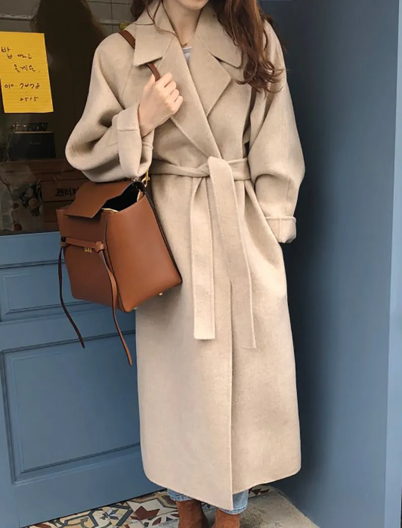 Winter Coat, Wool Coat, Long Wool Coat Women, Robe Coat Luciana  in Beigel and Gray