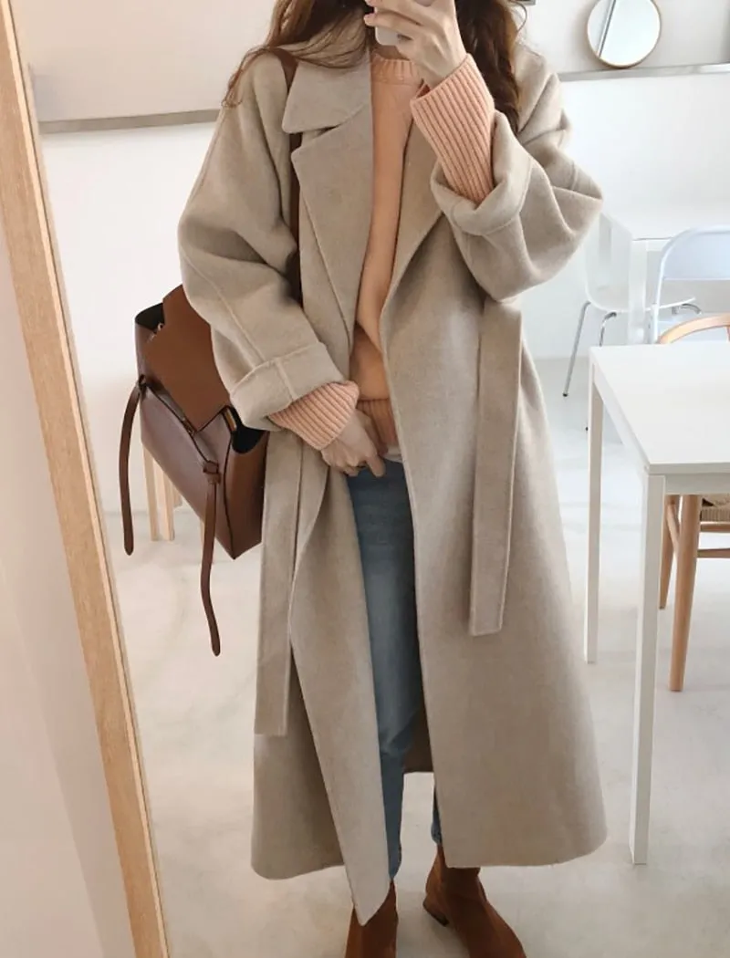 Winter Coat, Wool Coat, Long Wool Coat Women, Robe Coat Luciana  in Beigel and Gray