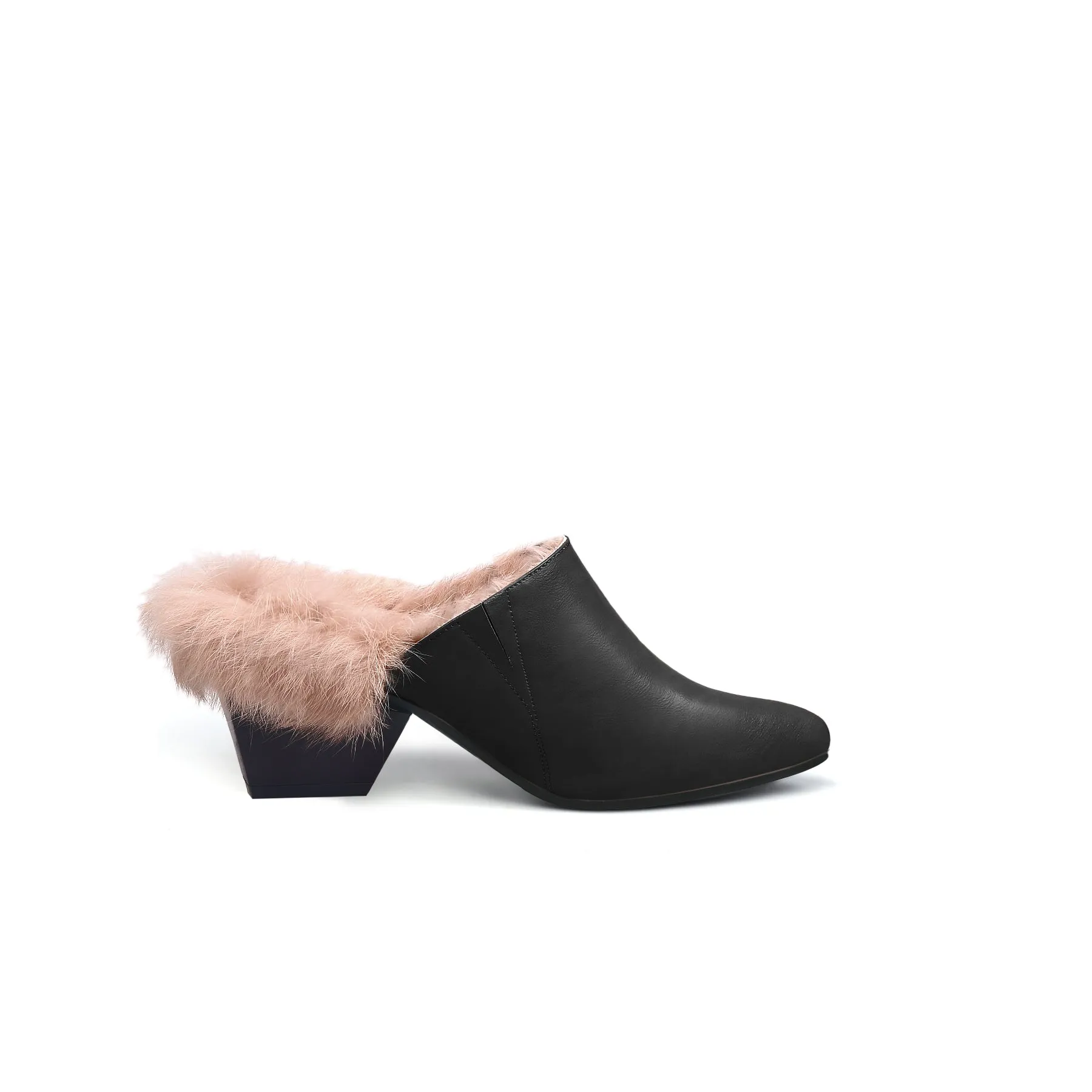 Winter Fur Lined Mules with Block Heels