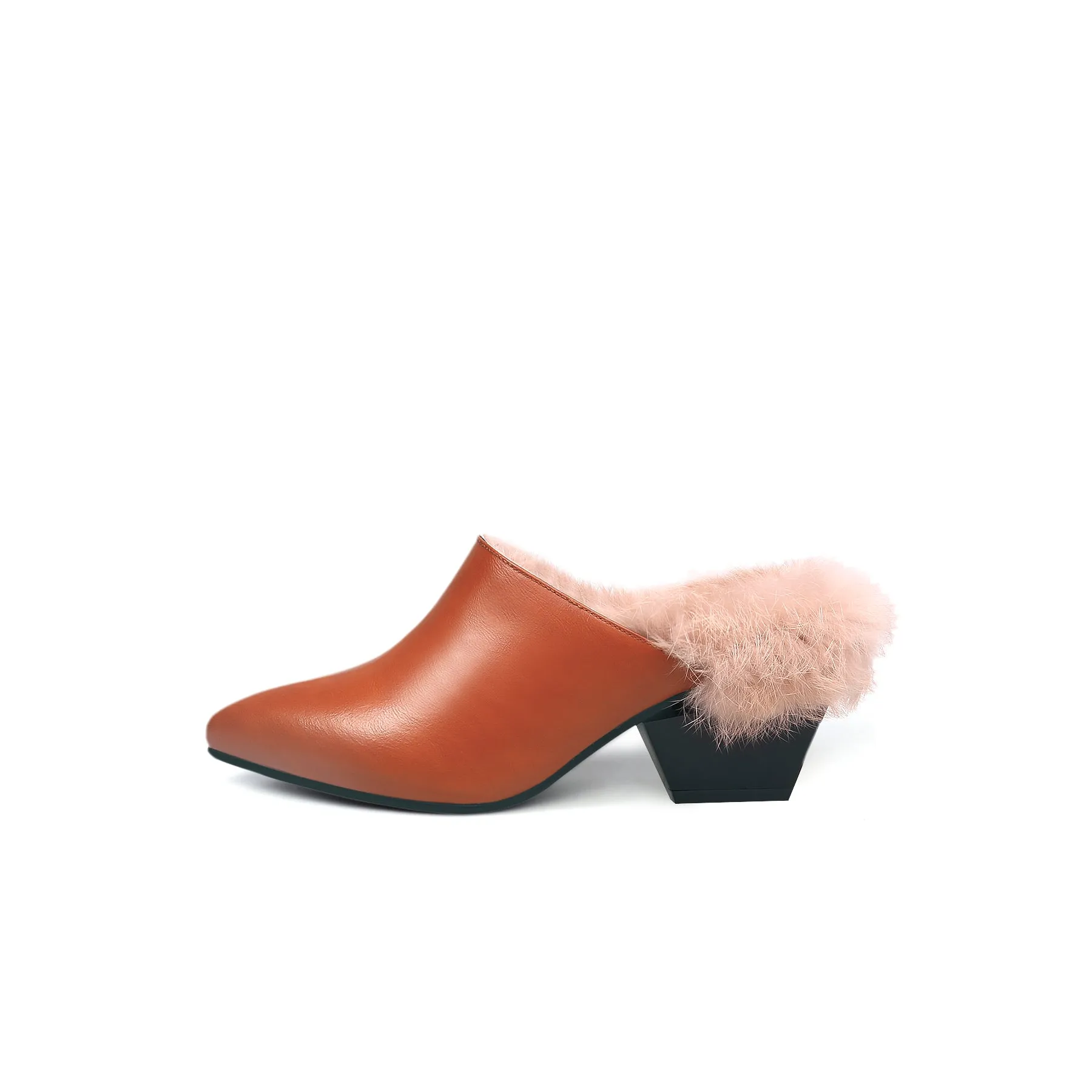 Winter Fur Lined Mules with Block Heels