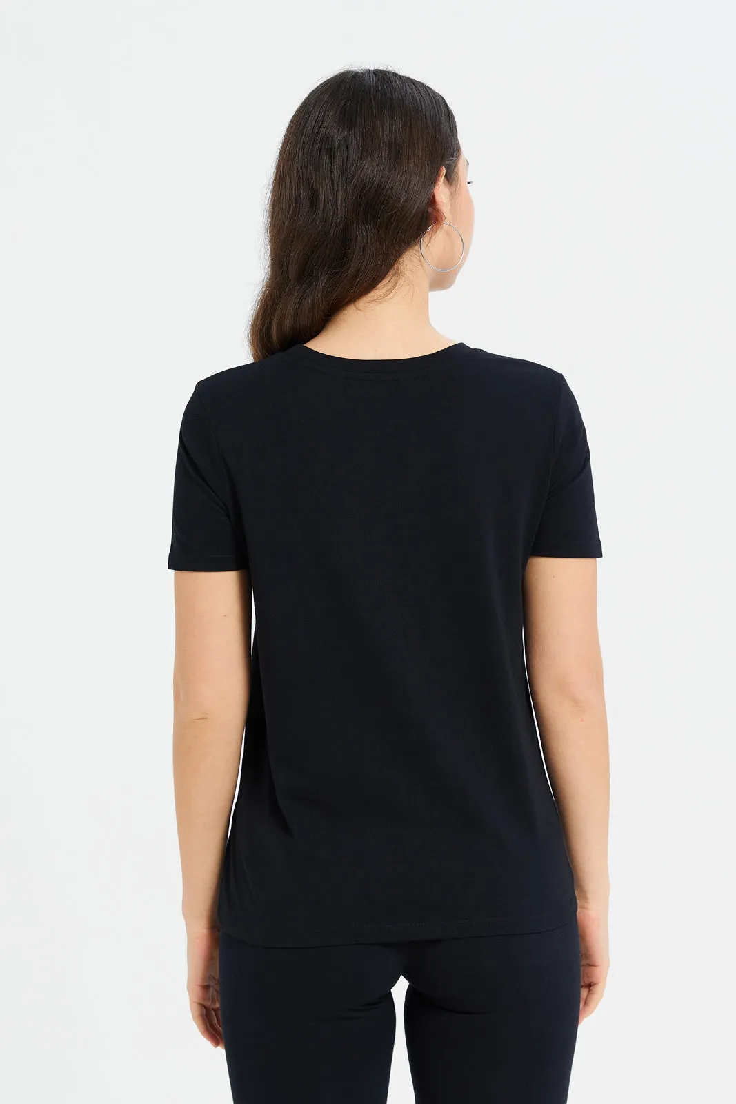 Women Black Printed Embellished T-Shirt