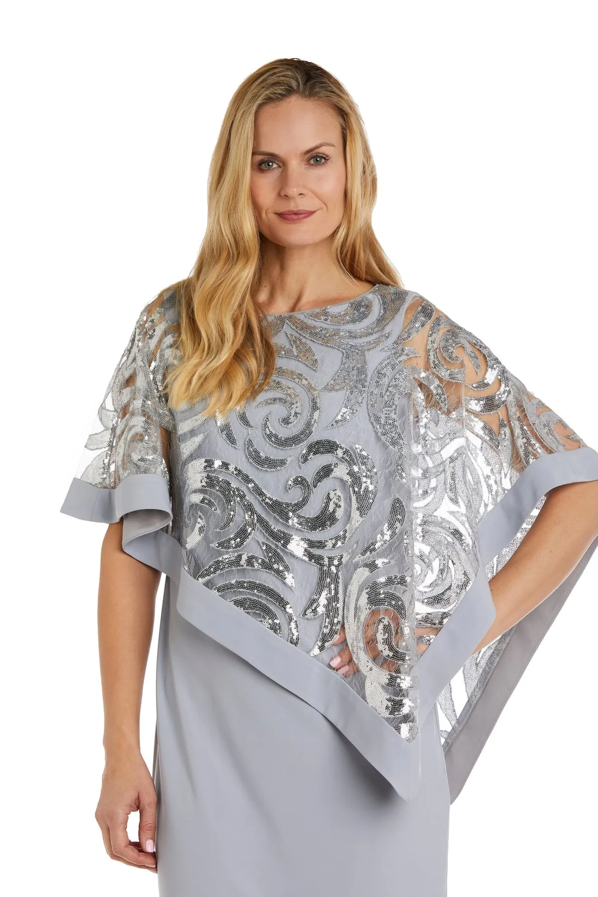 Women Petite Two-Piece  Stunning Sequin Swirl Poncho Dress