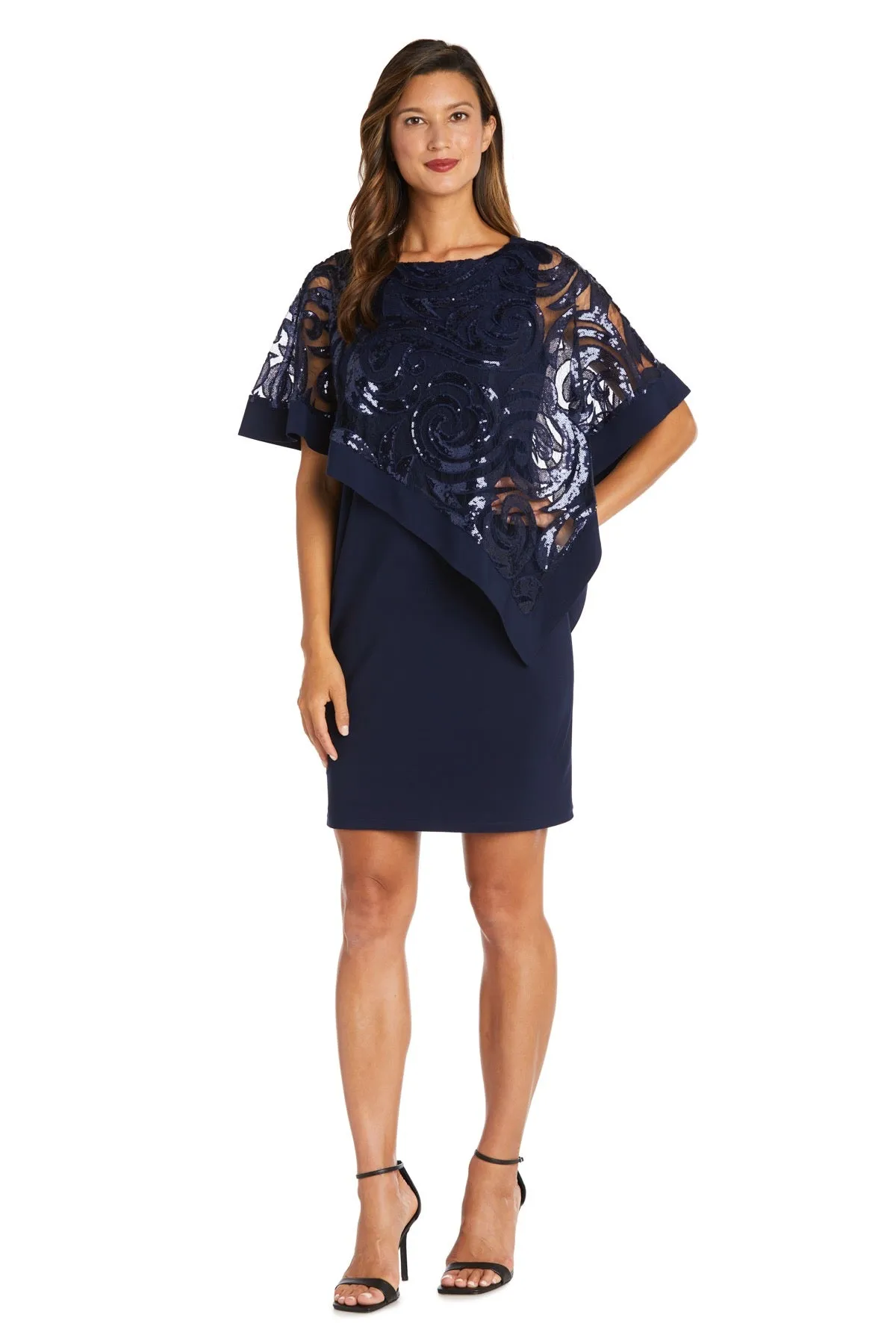 Women Petite Two-Piece  Stunning Sequin Swirl Poncho Dress