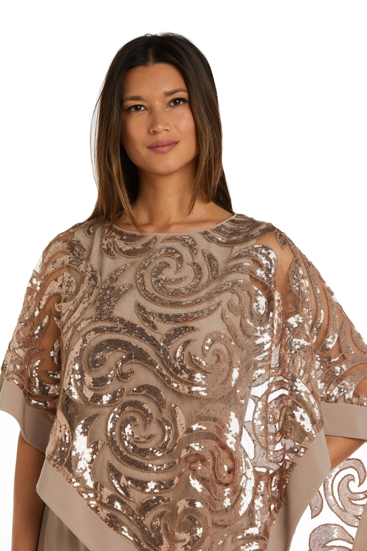 Women Two-Piece  Stunning Sequin Swirl Poncho Dress