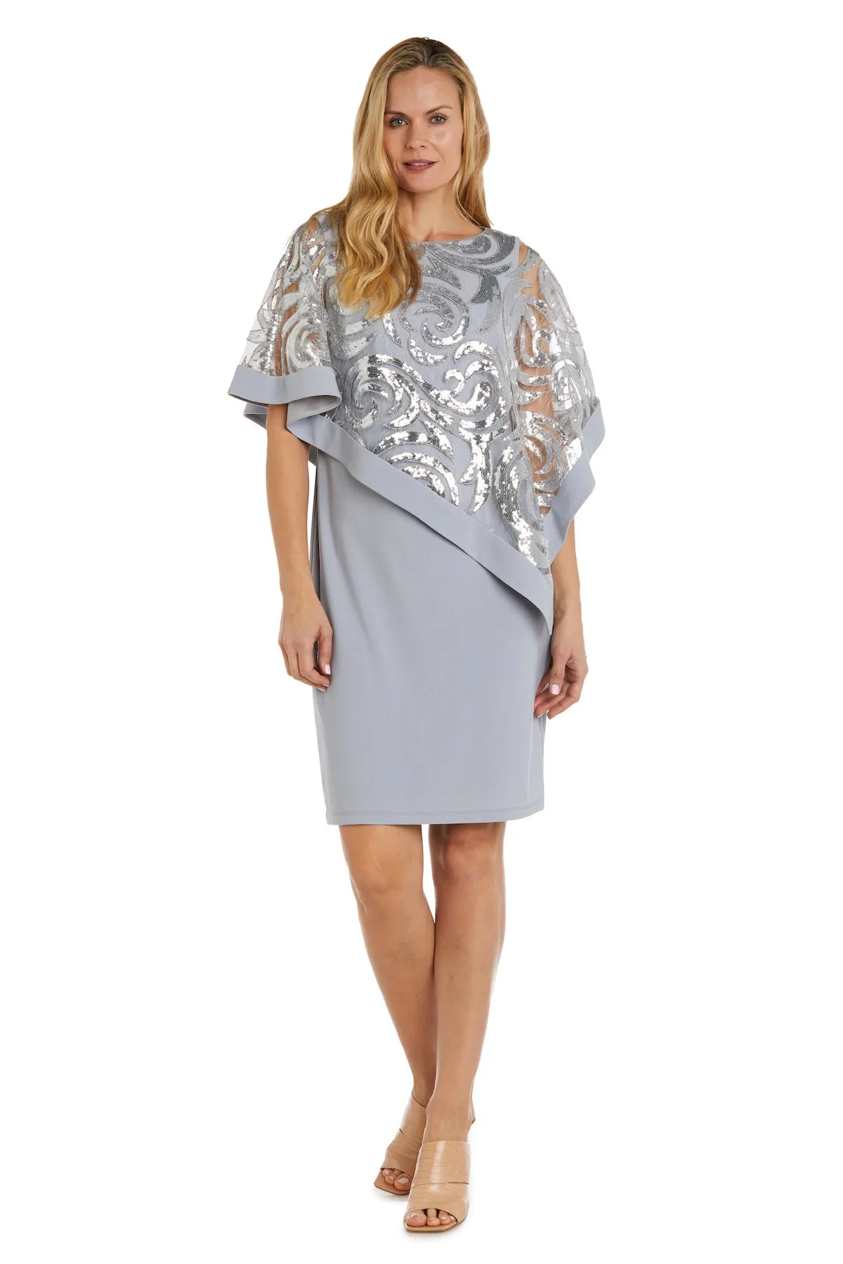 Women Two-Piece  Stunning Sequin Swirl Poncho Dress