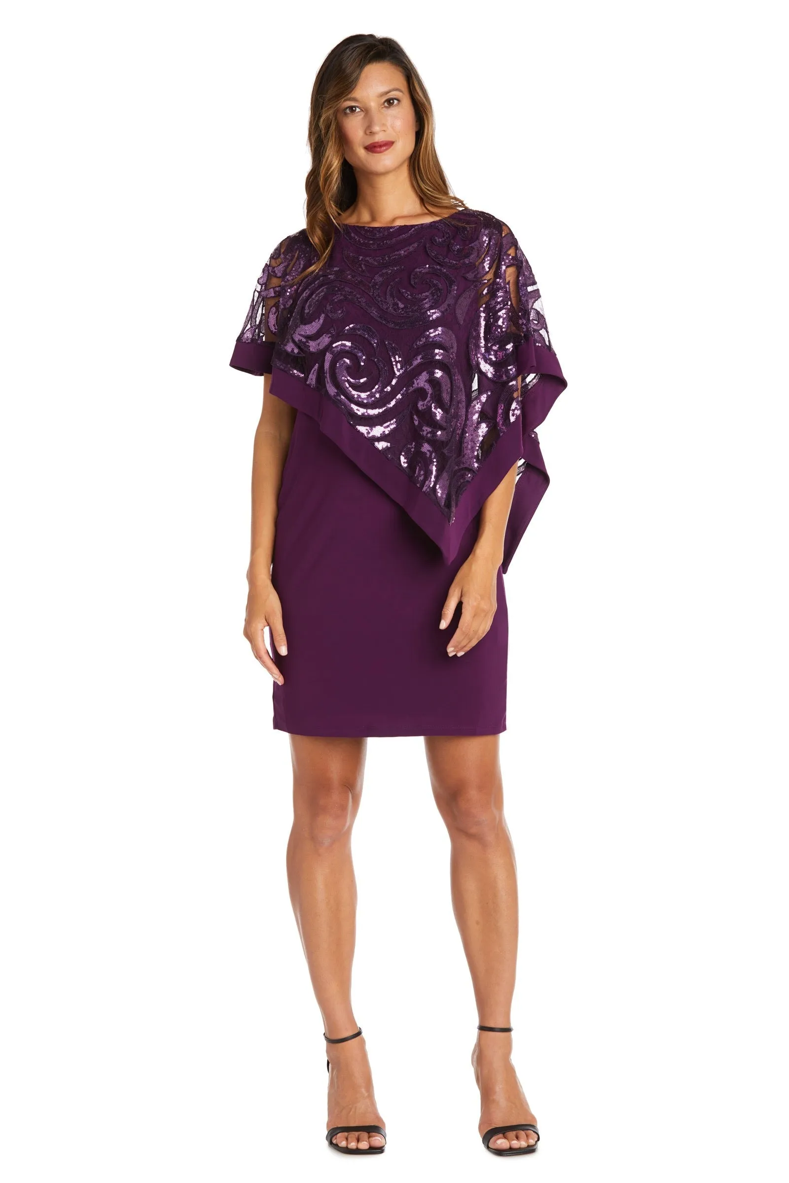 Women Two-Piece  Stunning Sequin Swirl Poncho Dress