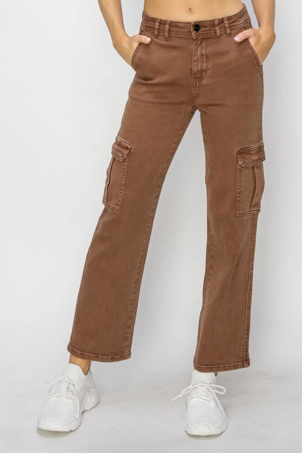 Women's Full Size High Rise Cargo Espresso Jeans