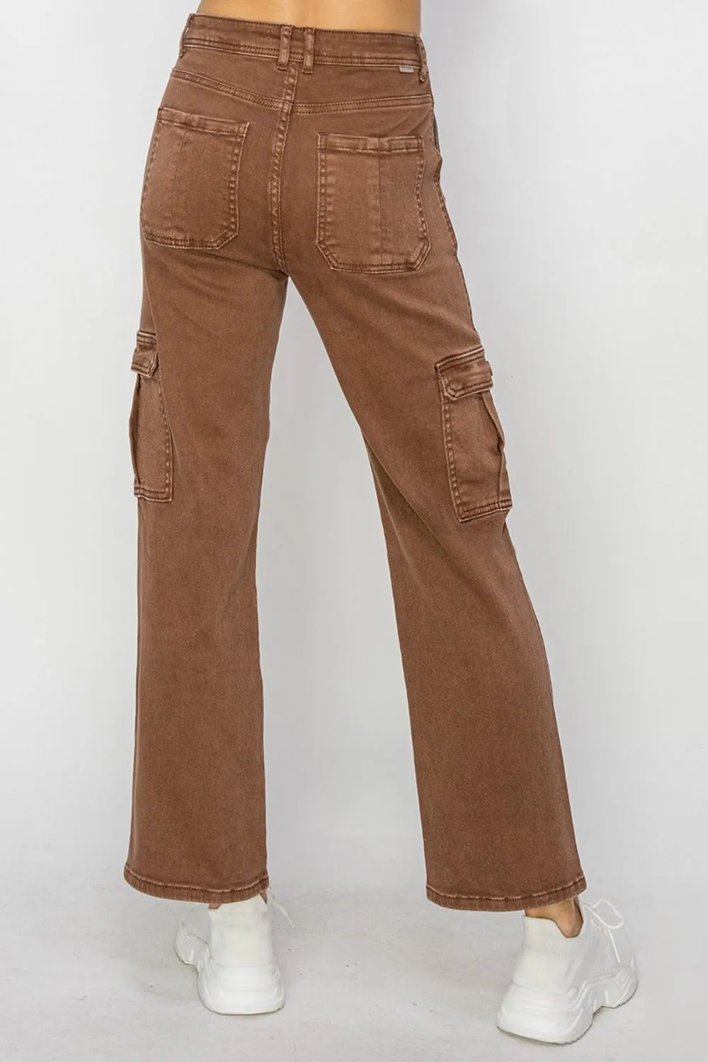 Women's Full Size High Rise Cargo Espresso Jeans