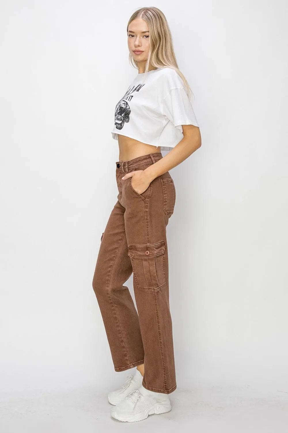 Women's Full Size High Rise Cargo Espresso Jeans