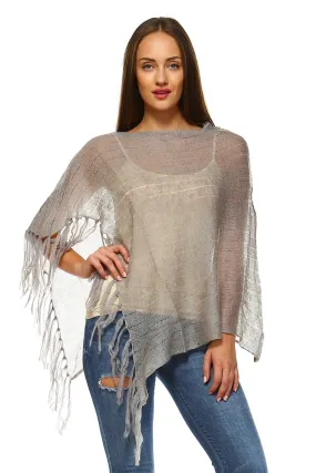 Women's Open Knit Fringe Poncho