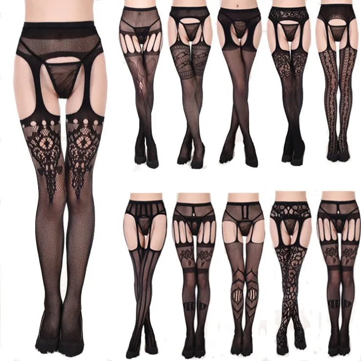 Women's suspender fishnet tights stockings  high waist net pantyhose, yarns sexy Garter net hose  fishnet tights