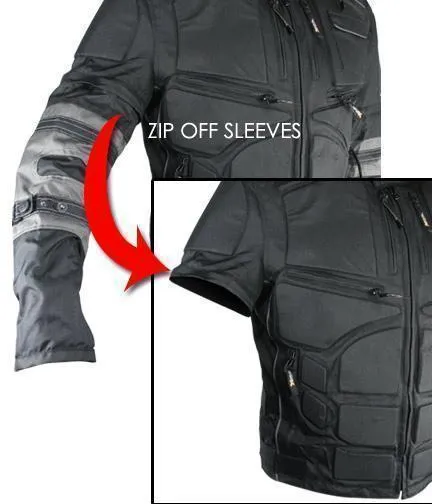 Xelement Men's Morph Black and Grey Tri-Tex Armored Jacket with Removable Sleeves CF5050