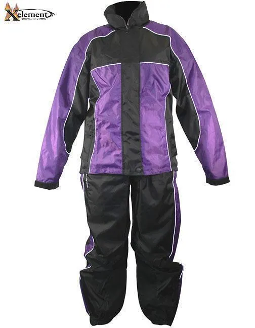 Xelement RN4764 Women's Black and Purple 2-Piece Motorcycle Rain Suit