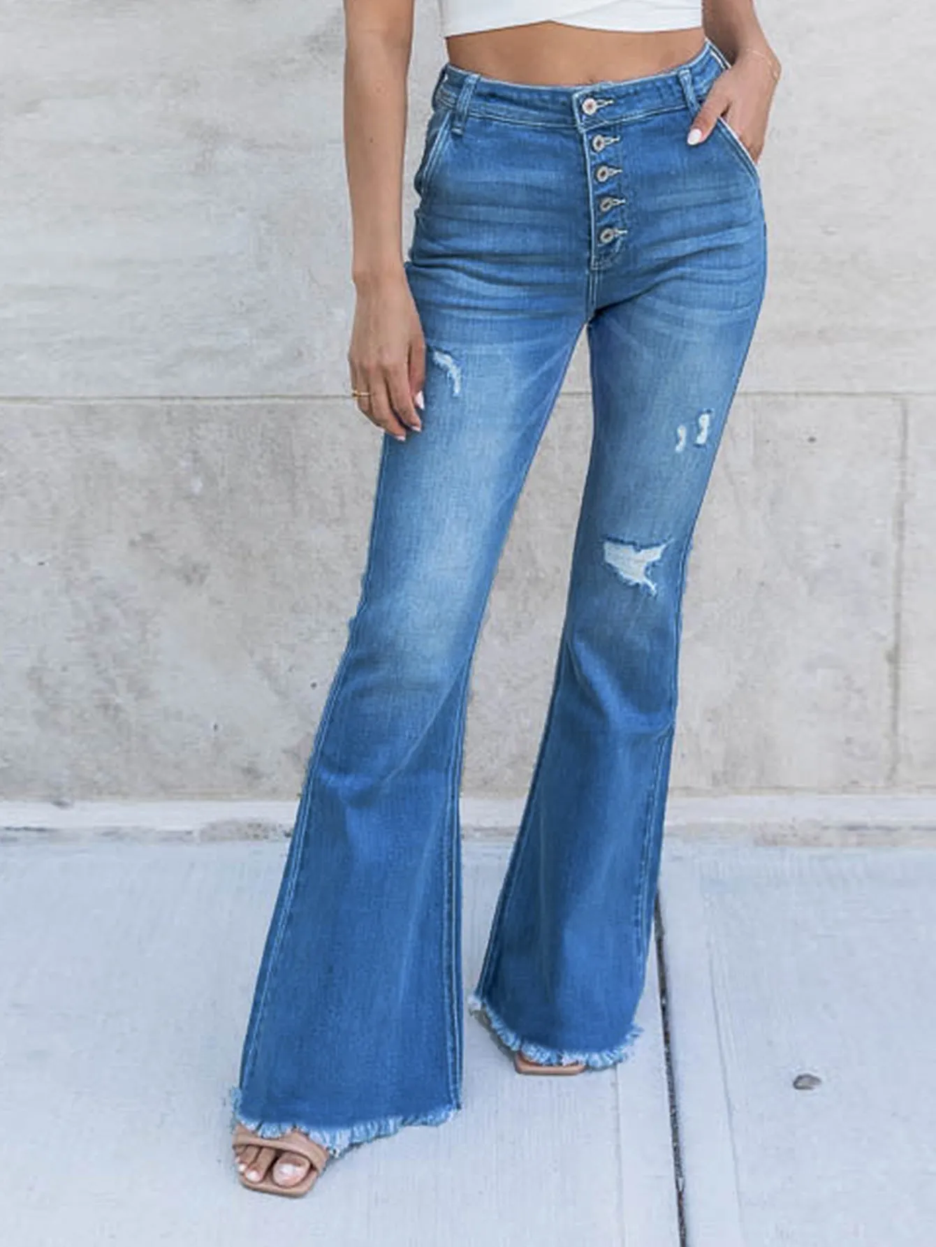 Zipper Front Flare Leg Jeans