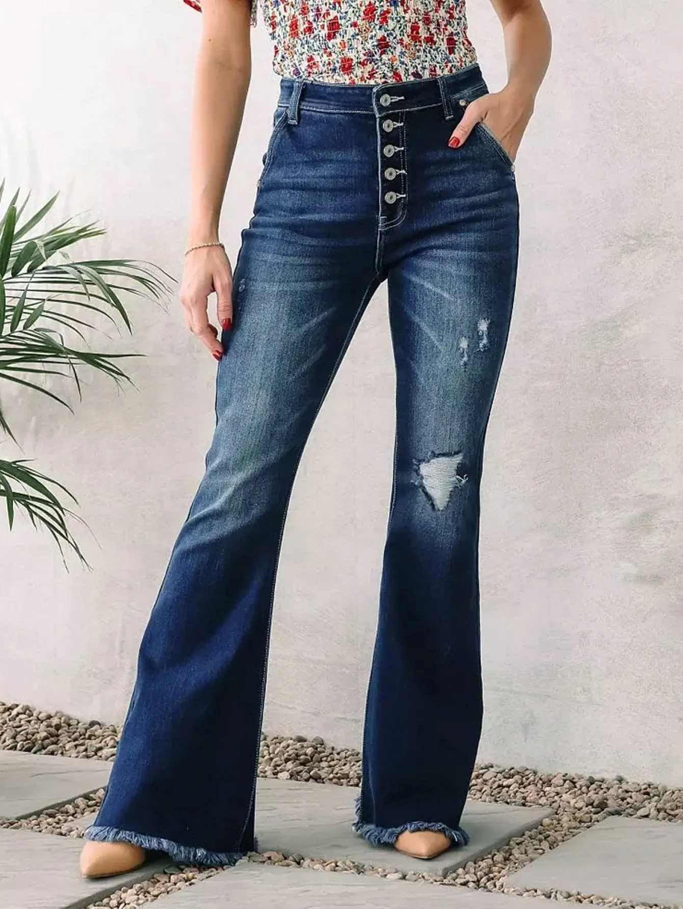 Zipper Front Flare Leg Jeans