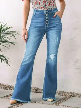 Zipper Front Flare Leg Jeans